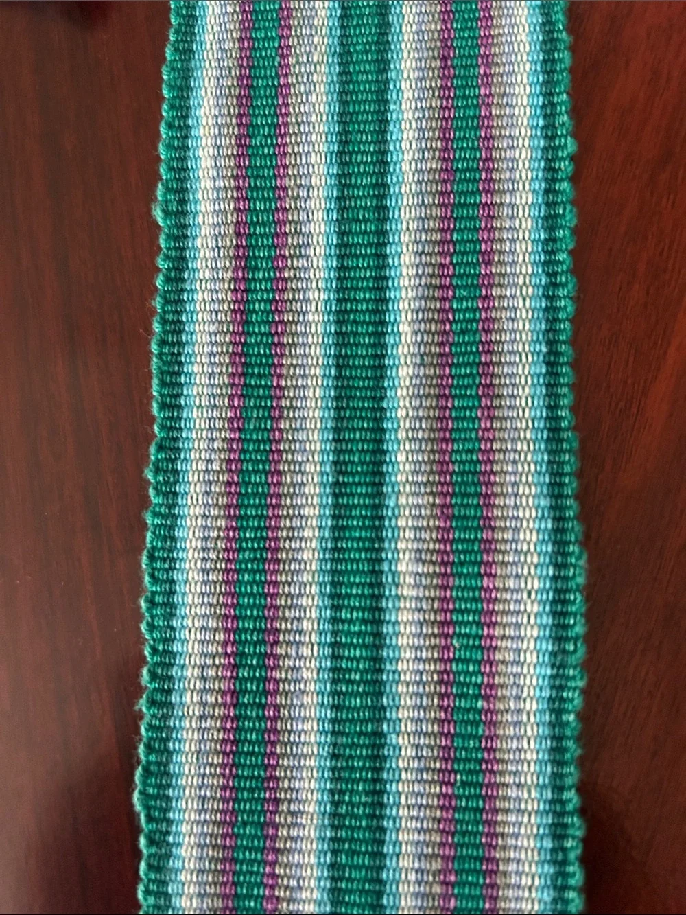 Striped Fringe Woven Belt in Teal, White & Purple